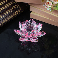 HZ Bougeoir de bureau en cristal, style moderne décontracté, motif lotus à pétales polis, artisanat exclusif, ornement chinois