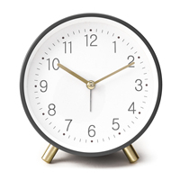 Horloge réveil silencieuse à mouvement à quartz, cadre métallique circulaire minimaliste de luxe noir de 4 pouces, affichage à aiguilles, lumière nocturne, piles AA