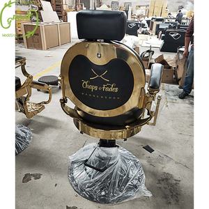 Foshan Factory Estilo antiguo Negro Oro Cuero Barbería Estilo Silla de afeitar Bomba hidráulica Base redonda Silla de peluquería - Product Image 4