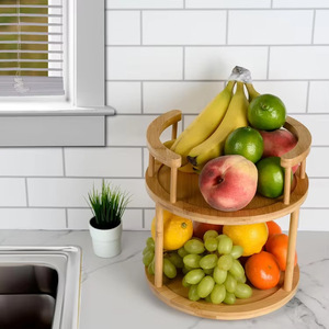 Kitchen Lazy Susan 2 Tier Bamboo <b>Rotating</b> <b>Spice</b> <b>Rack</b> Organizer For Kitchen Use - Product Image 1