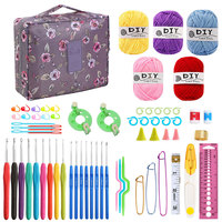 Set benang rajut TPR pegangan biru lintas batas alat rajut buatan tangan DIY dengan kemasan tas untuk pemula