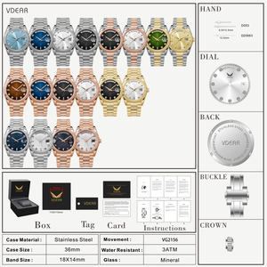 Business 3atm impermeable Color oro rosa caja diamante escala <span class=keywords><strong>semana</strong></span> fecha personalizable hombre reloj Shell Dial 36 Mm relojes de cuarzo - Product Image 5