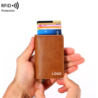 2022 Gratis Monster Rfid Blocking Aluminium Slanke Portemonnee Pop Up Pu Lederen Kaarthouder Metalen Minimalistische Rfid Portemonnee Mannen Kaart houders