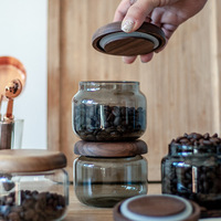 Mini pot de conservation en verre avec couvercle en noyer noir, boîte à café et thé hermétique de style chinois, 300 ml, récipient domestique pour produits secs (B&B)