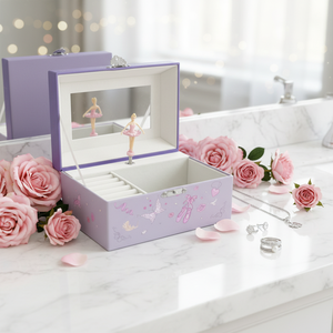Boîte à musique en bois avec paillettes, boîte de rangement pour bijoux personnalisée, ballerine tournante, polychrome, avec pieds, cadeau pour filles, boîte à musique avec miroir, en vrac - Product Image 3
