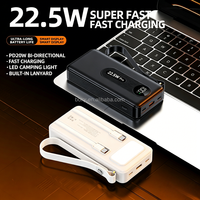 Nuevo Cargador Portátil con Logotipo Personalizado, Tipo-C, Carga Rápida Bidireccional de 22.5W, 10000mAh, Cables Integrados, Banco de Energía de 20000mAh