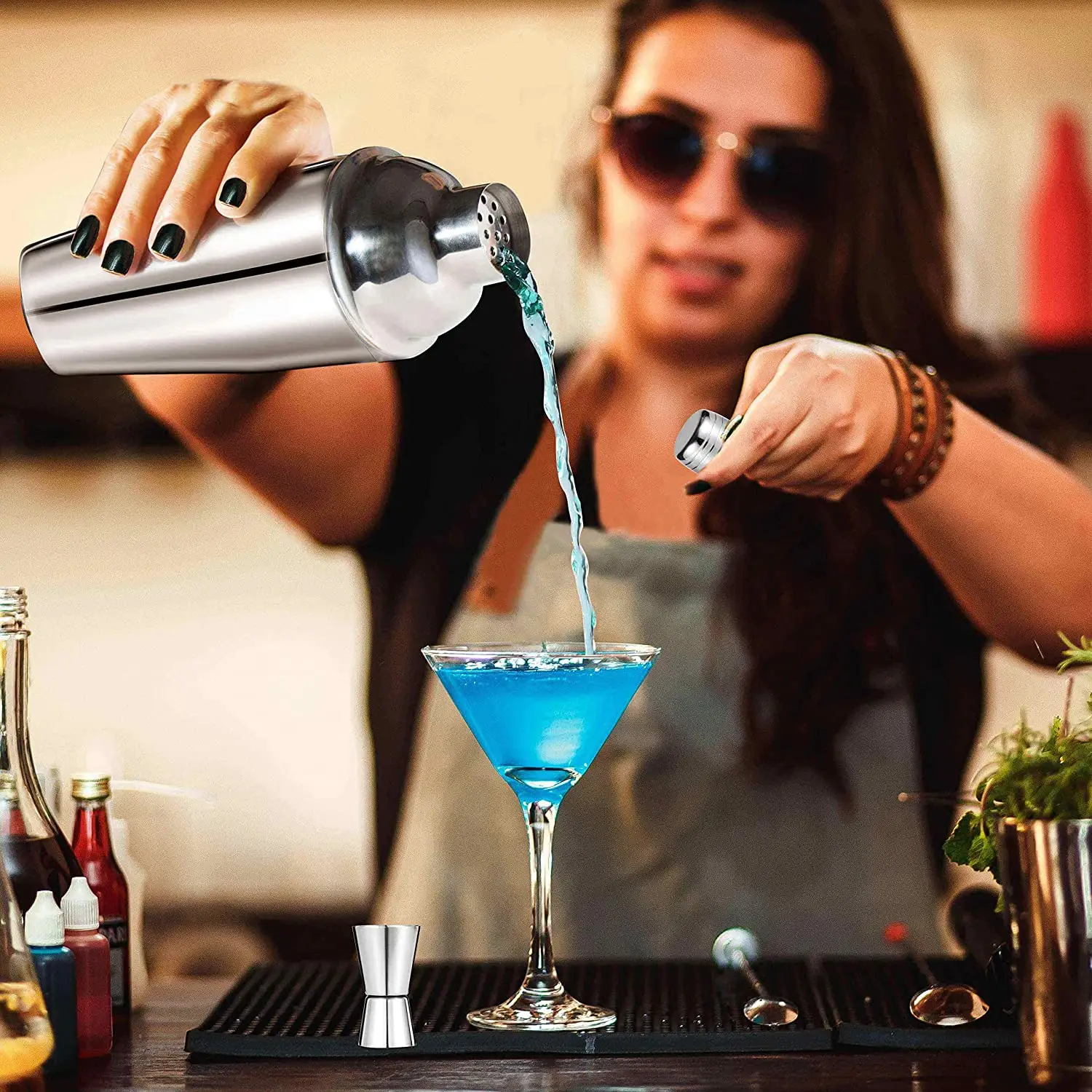 Venda quente Bar Acessórios Ferramenta Martini Shaker Medição Jigger Colher De Mistura De Aço Inoxidável Bartender Kit Set