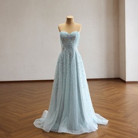 Rsm261058 Superbe Robe de Soirée Coupe A-line en Tulle Bleu Glace avec Décolleté Cœur et Perles Linéaires Scintillantes Jancember