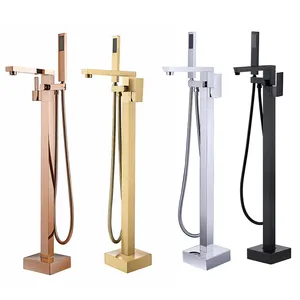 matte black brushed gold floor mount free standing bathtub faucets bathroom bath tub water tap ware mixer stand valve faucet