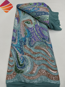 Tela de Tul con Lentejuelas Coloridas de Alta Calidad, Tela de Encaje Francés con Cuentas, Bordado de Malla, Tela de Encaje Africana para Vestidos de Fiesta para <span class=keywords><strong>Mujer</strong></span> - Product Image 3