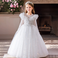 Robe de soirée pour filles transfrontalière, style européen et américain, blanche, pour demoiselle d'honneur, mariage, banquet, anniversaire, princesse, en maille à volants