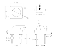 LED T1 3/4 Piranha de couleur rouge 625 nm, intégrée, Zener, lentille convexe transparente, 80 degrés, diode 5 mm, 18-22 lm, 500 mW, pour feux de freinage