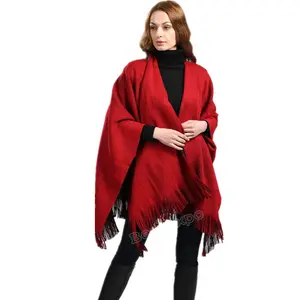 2024 New Fashion Cloak Woman Travel Photo Camping Poncho Shawl Cape Lady Coat Warp knitted double-sided solid color