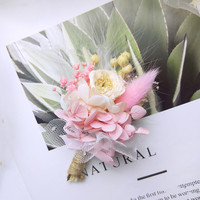 S0229 Boho Dekorasi Alami Sentuhan Nyata Mini Bunga Kering Buket Korsase Pernikahan Bunga Kering Yang Diawetkan Boutonniere dan Korsase Pergelangan Tangan