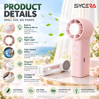 Mini ventilateur portatif avec miroir et lumière nocturne, ventilateur de refroidissement portable rechargeable par USB pour les voyages, le bureau, le maquillage et l'extérieur