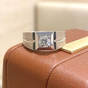 Xinfly Pt950 Men's Classic <b>Ring</b> Lab Grown Diamond <b>Plain</b> Arm Platinum Material for Wedding Engagement Anniversary Everyday Wear - Product Image 1
