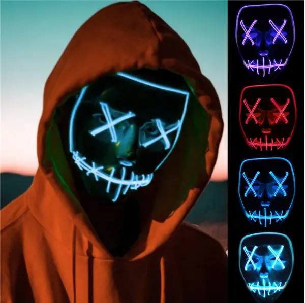 Navidad PVC Halloween miedo horror DJ purga máscaras de fiesta el cable LED rave casco Cosplay prop bar mascarada máscaras de neón