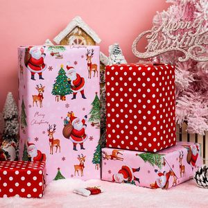 Pink Christmas <b>Wrapping</b> <b>Paper</b> Santa Reindeer Tree Design 46.8 Square Feet Roll Gift Craft Recyclable - Product Image 1