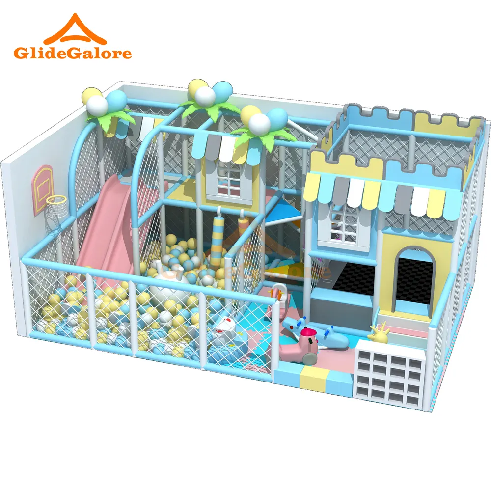 Kinder Indoor-Spielplatz Schloss mit Rohr rutsche Ausrüstung Klettergerüst kommerziellen Sandpool Kinderspiel platz 60 Quadratmeter