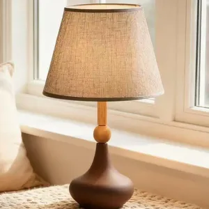 Lámpara de Mesa de Cerámica Vintage E27 con Pantalla de Tela Nórdica para Dormitorio, Sala de Estar, Decoración de Interiores, Lámpara de Noche - Product Image 5