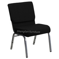 Chaises d'église empilables les plus vendues aux États-Unis, chaises de haute qualité en tissu gris et acier pour auditorium, conférence, hôtel, théâtre