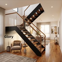 Escalier sur mesure en acier, bois et verre, avec poutres droites, poutres angulaires, profil en U, double poutre, pour loft intérieur, duplex, maison et appartement