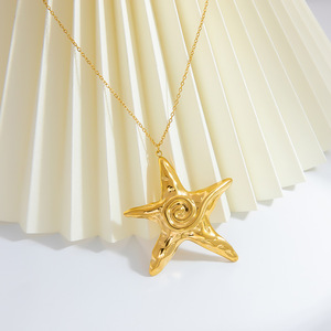 Collier pendentif étoile de mer en acier inoxydable extra large plaqué or 18 carats pour femme, chaîne de clavicule, cadeau bijou - Product Image 2
