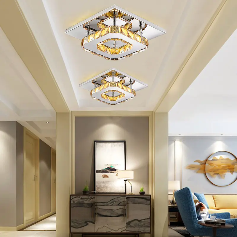 Small stainless steel nordic aisle chrome 110V 220V luxury shine bedroom crystal led ceiling lamps light