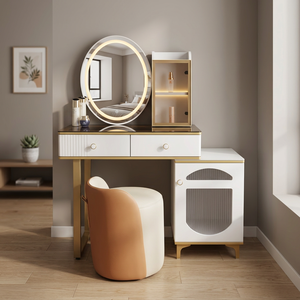 Modern Makeup <b>Vanity</b> Table With <b>Lighted</b> Mirror Storage Desk For Bedroom Furniture - Product Image 2