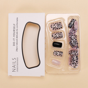 Forign Trad Hot-Sling Warabl Móng Tay Ngắn Lopard In Glittr Mẹo In Màu-Khối Fak Móng Tay Stickrs 24 Bức Ảnh - Product Image 3