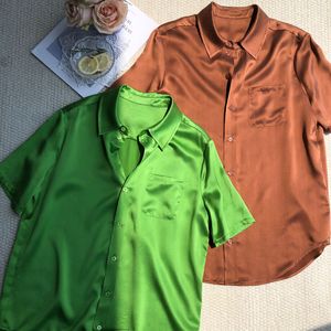 Chemise à manches courtes en satin crêpe lourd délavé style français minimaliste pour femme, sensation de luxe - Product Image 5