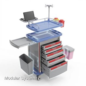 Carrello Medico Ergonomico Keling Stile Crash Cart, Dotato di Tavola CPR e Ripiano per Defibrillatore, per Uso in Pronto Soccorso - Product Image 1