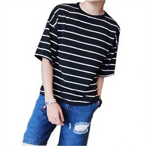 Camiseta a Rayas para Hombre, Manga Corta, Talla Grande, Informal, Verano, 200GSM, Tejido de Punto, Spandex/Poliéster, Ecológica, Transpirable, Venta al Por Mayor - Product Image 2