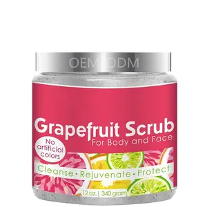 Scrub Grapefruit untuk Wajah dan Badan 12 Oz, Pembersih Wajah Alami Wajah dan Tubuh dengan Perawatan Kulit Garam Laut