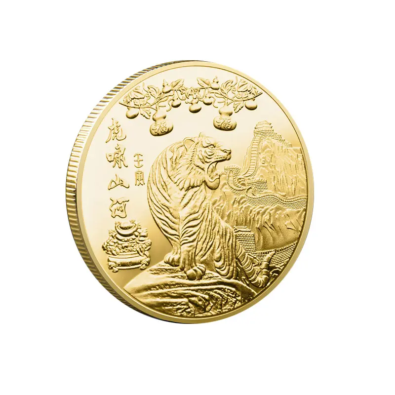 Оптовая продажа 2022 новый стиль под заказ позолоченные китайские зодиаки тигровый год памятная монета банка Тигровая монета