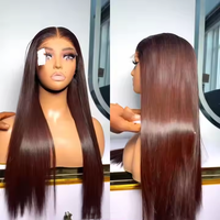 Perruque en cheveux humains 13x6 HD Lace brun chocolat foncé, avec closure transparente 5x5, cheveux vietnamiens bruts ultra-lisses, sans colle