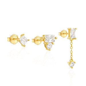 Joyería de Moda CANNER, Juego de 3 Piezas de Aretes de Plata de Ley 925, Lindos Aretes Simples con Forma de Rectángulo y Triángulo para Mujer - Product Image 1