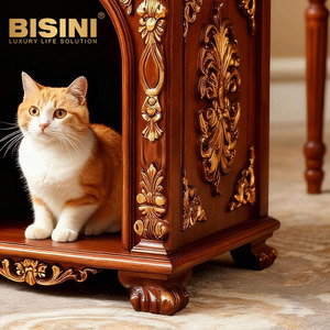 Lit <span class=keywords><strong>Rococo</strong></span> Français en Bois Massif Sculpté, Niche de Luxe pour Chien et Chat, Villa Européenne pour Animaux de Compagnie, <span class=keywords><strong>Maison</strong></span> Intérieure pour Petits Chiens et Chats - Product Image 3