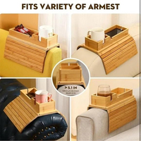Plateau porte-gobelet pour canapé WDF, sous-verre pour canapé, organisateur de table pour accoudoir de canapé, plateau de table en bambou pour accoudoir de canapé avec coussin antidérapant
