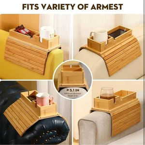 Plateau porte-gobelet pour canapé WDF, sous-verre pour canapé, organisateur de table pour accoudoir de canapé, plateau de table en bambou pour accoudoir de canapé avec coussin antidérapant - Product Image 2
