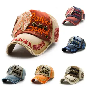 Gorra de béisbol vaquera desgastada con Logo personalizado, remaches bordados Vintage