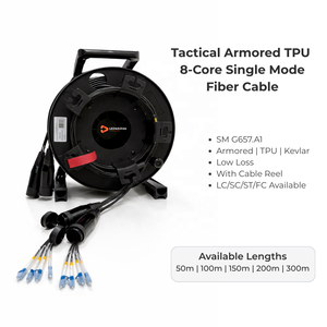 สายไฟเบอร์ออปติกแบบเดี่ยวชนิดหุ้มเกราะ 8 คอร์ รุ่น G657.A1 ปลอกหุ้ม TPU ผสมเคฟลาร์ สำหรับใช้งานกลางแจ้ง ความยาว 50 ม. 100 ม. พร้อมรอก PCD235 หัวต่อแบบ LC-LC - Product Image 4