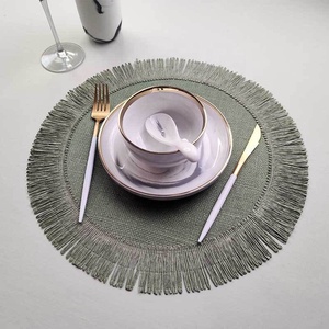 Set de table rond isolant thermiquement et écologique de 38 cm, avec franges en jute tissées, style bohème, pour la table - Product Image 4