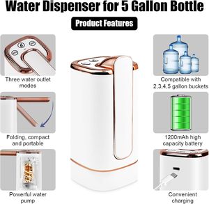 Bouteille d'eau à double pompe de 5 gallons, pompe à eau électrique rechargeable, distributeur d'eau portable automatique, charge USB - Product Image 2