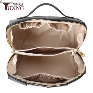 Tiding Genuine Leather Woven Cosmetic Bag Large Capacity Black Soft Handle <b>Makeup</b> Storage <b>Case</b> For Women - Product Image 5