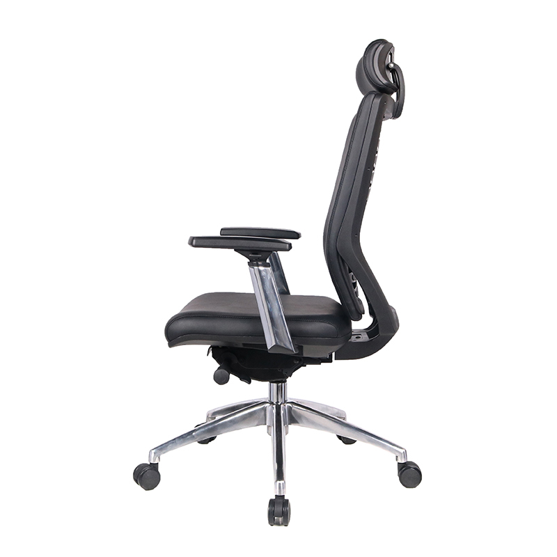 Upscale BIFMA multifunctional large and large black genuine leather office chair with aluminum Base