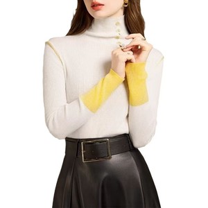 Suéteres de mujer recién llegados en Stock, ropa bonita de un solo pecho con cuello alto, suéter de Cachemira ajustado para Otoño e Invierno - Product Image 1