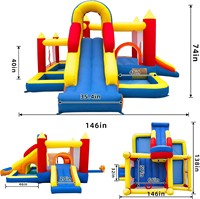 Château Gonflable Oxford pour Extérieur, Aire de Jeux Gonflable pour Enfants avec Toboggan et Piscine à Balles, Maison Gonflable pour Jardin et Maison