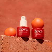 Flacons pompe à sérum de 30 ml à fond bombé et arrondi, revêtement rouge, pour base de maquillage et gel, avec bouchon sphérique orange mat