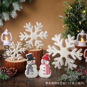 Wooden Snowflake <b>Christmas</b> Ornament Snowman Decoration Desktop Winter Holiday Decor Paulownia Wood Hand Painted 5 In 1 Set - Product Image 1